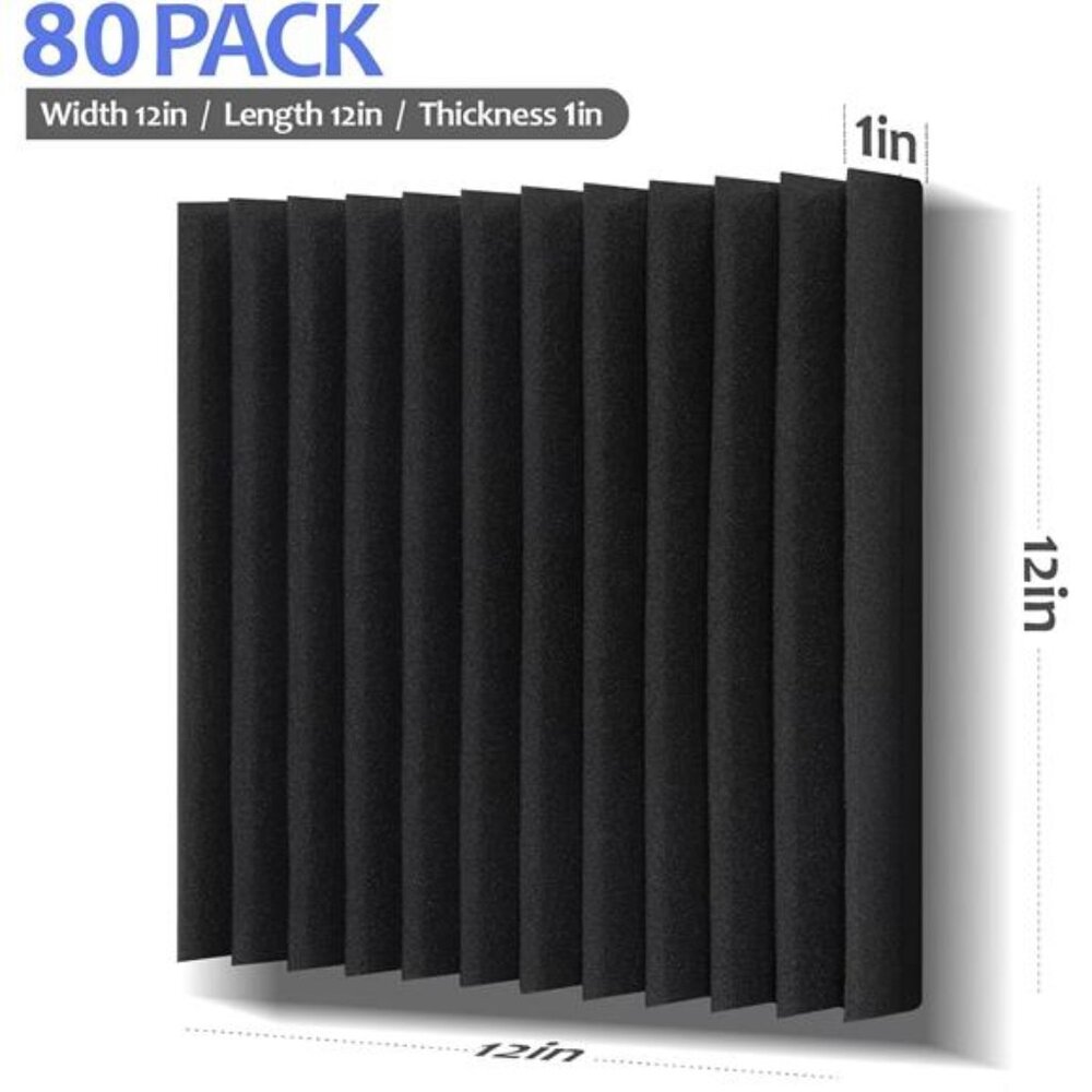 New 80 Pack Acoustic Foam Panels,1"X 12" X 12"Sound Proof Foam Panels,High Densi - Picture 3 of 7